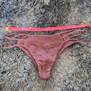 Indah purple ruched cheeky bikini with 3 straps